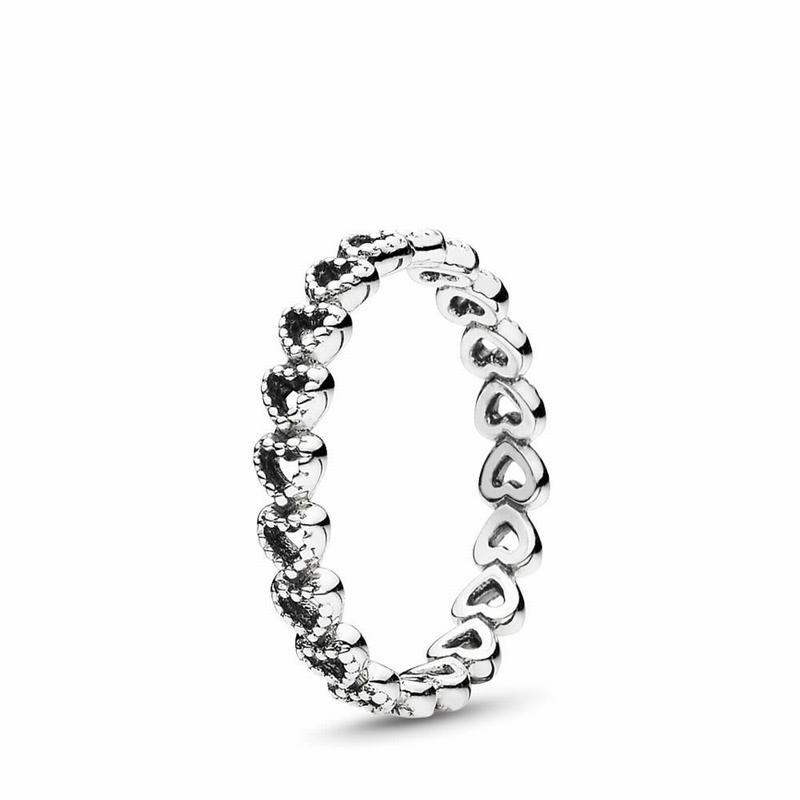 Pandora Band Of Hearts Stackable Ring Ireland - Sterling Silver - 574602BMK